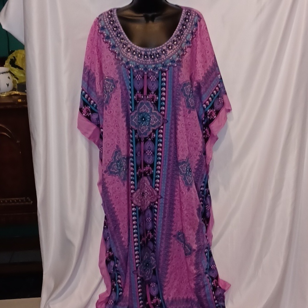 Sante Classics Kaftan Dress Mumu One Size Art to Wear Festival Tribal Multicolor